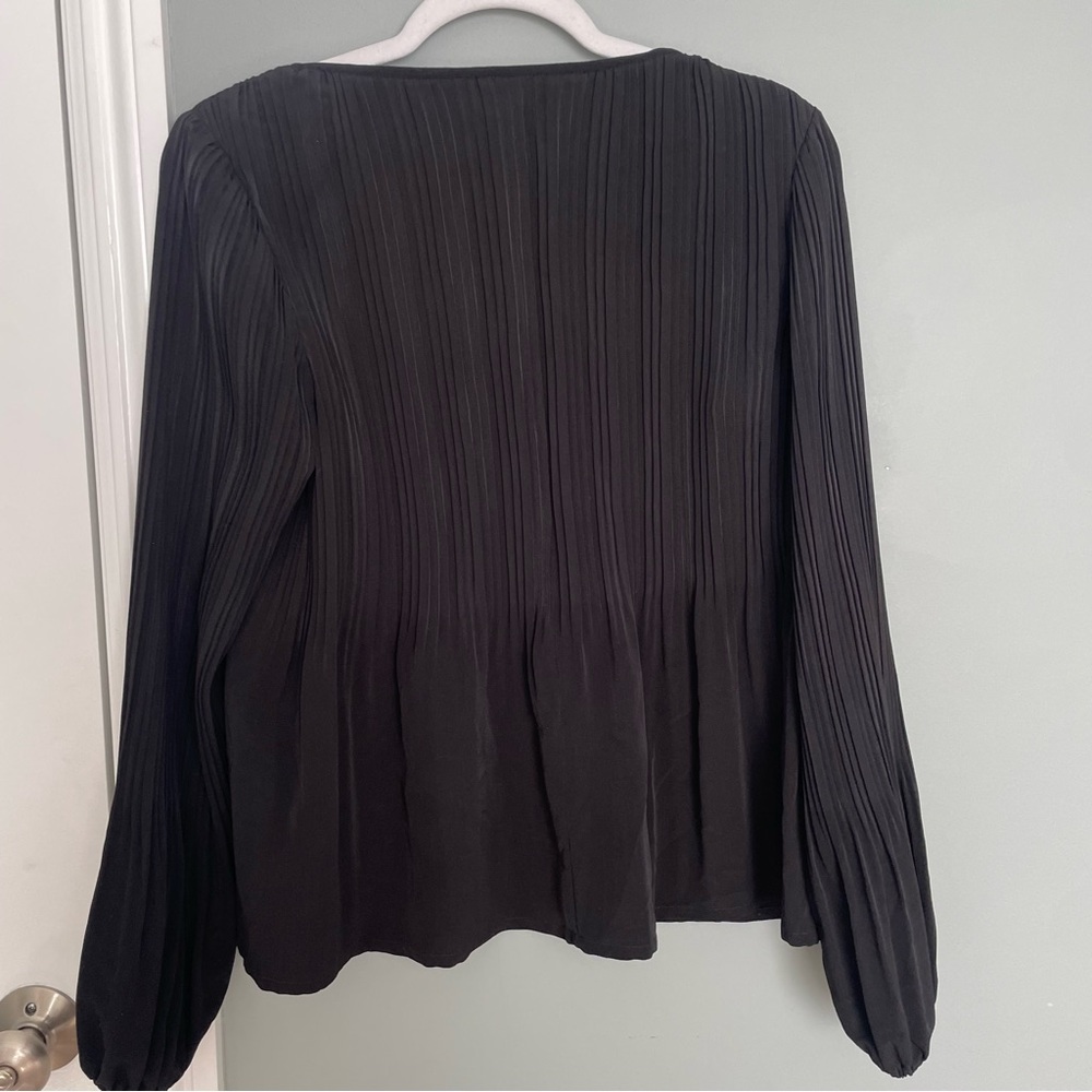Maje "Lockin" Crepe Boat Neck Long Sleeve Black Pleated Blouse - Picture 8 of 15